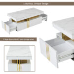 Modern rectangular coffee table with high-gloss top and 2 wooden drawers, LED lighting - Image 47