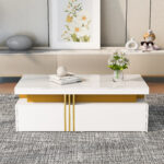 Modern rectangular coffee table with high-gloss top and 2 wooden drawers, LED lighting - Image 5