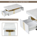 Modern rectangular coffee table with high-gloss top and 2 wooden drawers, LED lighting - Image 55
