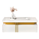 Modern rectangular coffee table with high-gloss top and 2 wooden drawers, LED lighting - Image 58