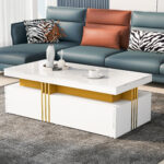 Modern rectangular coffee table with high-gloss top and 2 wooden drawers, LED lighting - Image 9