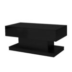 High-Gloss Lift-Top Tea Table, LED Coffee Table 100x50x45 cm with LED Lighting - Half-Raisable Design - Image 8