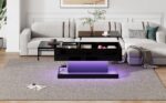 High-Gloss Lift-Top Tea Table, LED Coffee Table 100x50x45 cm with LED Lighting - Half-Raisable Design - Image 27