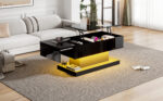 High-Gloss Lift-Top Tea Table, LED Coffee Table 100x50x45 cm with LED Lighting - Half-Raisable Design - Image 32