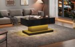 High-Gloss Lift-Top Tea Table, LED Coffee Table 100x50x45 cm with LED Lighting - Half-Raisable Design - Image 34