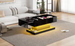 High-Gloss Lift-Top Tea Table, LED Coffee Table 100x50x45 cm with LED Lighting - Half-Raisable Design - Image 35