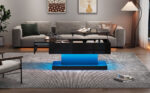 High-Gloss Lift-Top Tea Table, LED Coffee Table 100x50x45 cm with LED Lighting - Half-Raisable Design - Image 36