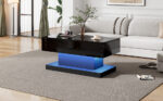 High-Gloss Lift-Top Tea Table, LED Coffee Table 100x50x45 cm with LED Lighting - Half-Raisable Design - Image 37