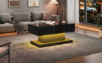 High-Gloss Lift-Top Tea Table, LED Coffee Table 100x50x45 cm with LED Lighting - Half-Raisable Design - Image 38