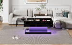 High-Gloss Lift-Top Tea Table, LED Coffee Table 100x50x45 cm with LED Lighting - Half-Raisable Design - Image 39