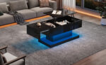 High-Gloss Lift-Top Tea Table, LED Coffee Table 100x50x45 cm with LED Lighting - Half-Raisable Design - Image 44
