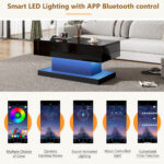 High-Gloss Lift-Top Tea Table, LED Coffee Table 100x50x45 cm with LED Lighting - Half-Raisable Design - Image 46