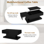 High-Gloss Lift-Top Tea Table, LED Coffee Table 100x50x45 cm with LED Lighting - Half-Raisable Design - Image 47