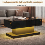 High-Gloss Lift-Top Tea Table, LED Coffee Table 100x50x45 cm with LED Lighting - Half-Raisable Design - Image 48