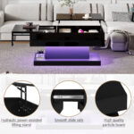 High-Gloss Lift-Top Tea Table, LED Coffee Table 100x50x45 cm with LED Lighting - Half-Raisable Design - Image 50