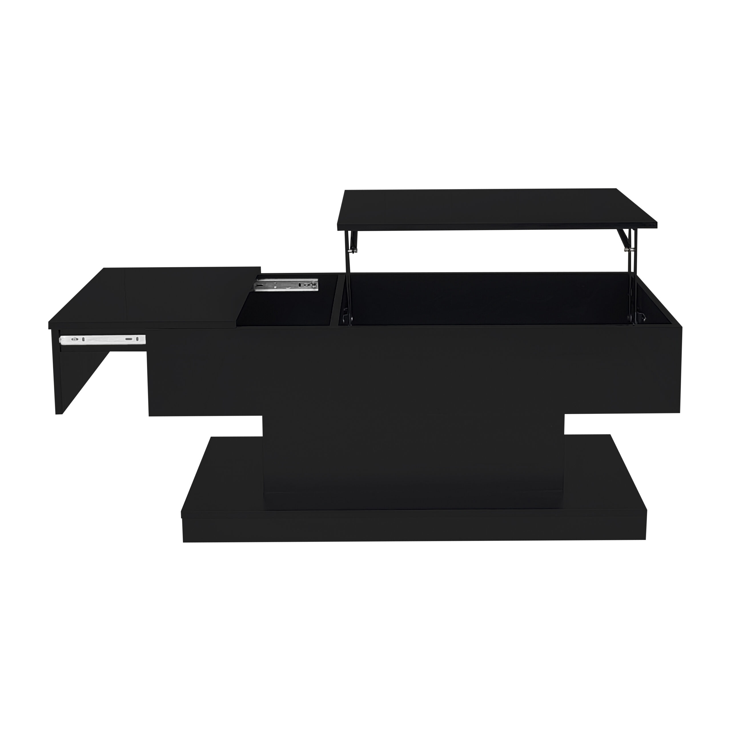 High-Gloss Lift-Top Tea Table, LED Coffee Table 100x50x45 cm with LED Lighting - Half-Raisable Design