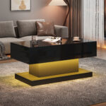 High-Gloss Lift-Top Tea Table, LED Coffee Table 100x50x45 cm with LED Lighting - Half-Raisable Design - Image 59