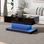 High-Gloss Lift-Top Tea Table, LED Coffee Table 100x50x45 cm with LED Lighting - Half-Raisable Design - Image 60