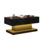 High-Gloss Lift-Top Tea Table, LED Coffee Table 100x50x45 cm with LED Lighting - Half-Raisable Design - Image 62
