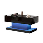 High-Gloss Lift-Top Tea Table, LED Coffee Table 100x50x45 cm with LED Lighting - Half-Raisable Design - Image 63