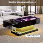 High-Gloss Lift-Top Tea Table, LED Coffee Table 100x50x45 cm with LED Lighting - Half-Raisable Design - Image 74