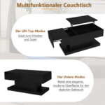 High-Gloss Lift-Top Tea Table, LED Coffee Table 100x50x45 cm with LED Lighting - Half-Raisable Design - Image 76
