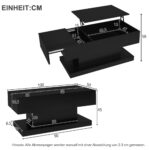 High-Gloss Lift-Top Tea Table, LED Coffee Table 100x50x45 cm with LED Lighting - Half-Raisable Design - Image 77