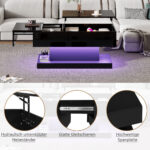 High-Gloss Lift-Top Tea Table, LED Coffee Table 100x50x45 cm with LED Lighting - Half-Raisable Design - Image 78