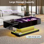 High-Gloss Lift-Top Tea Table, LED Coffee Table 100x50x45 cm with LED Lighting - Half-Raisable Design - Image 80