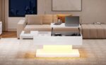 High-Gloss Lift-Top Tea Table, LED Coffee Table 100x50x45 cm with LED Lighting - Half-Raisable Design - Image 2