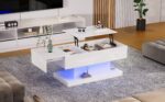 High-Gloss Lift-Top Tea Table, LED Coffee Table 100x50x45 cm with LED Lighting - Half-Raisable Design - Image 3