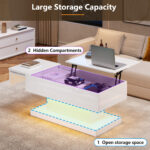 High-Gloss Lift-Top Tea Table, LED Coffee Table 100x50x45 cm with LED Lighting - Half-Raisable Design - Image 14