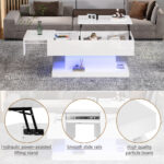 High-Gloss Lift-Top Tea Table, LED Coffee Table 100x50x45 cm with LED Lighting - Half-Raisable Design - Image 15