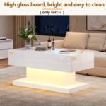 High-Gloss Lift-Top Tea Table, LED Coffee Table 100x50x45 cm with LED Lighting - Half-Raisable Design - Image 17