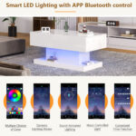 High-Gloss Lift-Top Tea Table, LED Coffee Table 100x50x45 cm with LED Lighting - Half-Raisable Design - Image 18