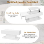 High-Gloss Lift-Top Tea Table, LED Coffee Table 100x50x45 cm with LED Lighting - Half-Raisable Design - Image 19