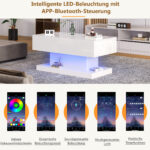 High-Gloss Lift-Top Tea Table, LED Coffee Table 100x50x45 cm with LED Lighting - Half-Raisable Design - Image 20