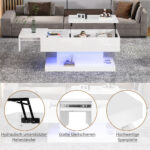 High-Gloss Lift-Top Tea Table, LED Coffee Table 100x50x45 cm with LED Lighting - Half-Raisable Design - Image 21