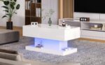 High-Gloss Lift-Top Tea Table, LED Coffee Table 100x50x45 cm with LED Lighting - Half-Raisable Design - Image 4