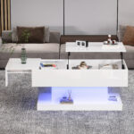 High-Gloss Lift-Top Tea Table, LED Coffee Table 100x50x45 cm with LED Lighting - Half-Raisable Design - Image 26