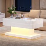 High-Gloss Lift-Top Tea Table, LED Coffee Table 100x50x45 cm with LED Lighting - Half-Raisable Design - Image 28