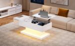 High-Gloss Lift-Top Tea Table, LED Coffee Table 100x50x45 cm with LED Lighting - Half-Raisable Design - Image 6
