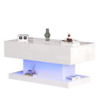 High-Gloss Lift-Top Tea Table, LED Coffee Table 100x50x45 cm with LED Lighting - Half-Raisable Design - Image 45