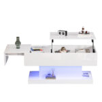 High-Gloss Lift-Top Tea Table, LED Coffee Table 100x50x45 cm with LED Lighting - Half-Raisable Design - Image 47