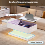 High-Gloss Lift-Top Tea Table, LED Coffee Table 100x50x45 cm with LED Lighting - Half-Raisable Design - Image 50