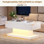 High-Gloss Lift-Top Tea Table, LED Coffee Table 100x50x45 cm with LED Lighting - Half-Raisable Design - Image 51