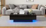 Modern Black High-Gloss Coffee Table, 115 x 55 x 34 cm, with 2 Drawers, LED Lighting and 30 kg Load Capacity - Image 34