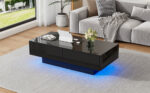 Modern Black High-Gloss Coffee Table, 115 x 55 x 34 cm, with 2 Drawers, LED Lighting and 30 kg Load Capacity - Image 35