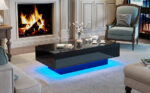 Modern Black High-Gloss Coffee Table, 115 x 55 x 34 cm, with 2 Drawers, LED Lighting and 30 kg Load Capacity - Image 36