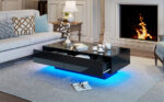 Modern Black High-Gloss Coffee Table, 115 x 55 x 34 cm, with 2 Drawers, LED Lighting and 30 kg Load Capacity - Image 37